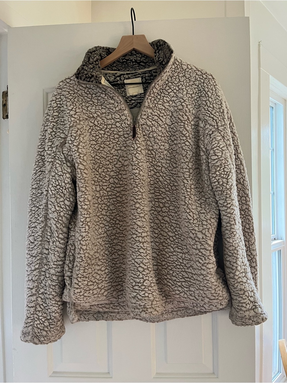 Thread & Supply Men's Taupe Sherpa Quarter-Zip Pullover